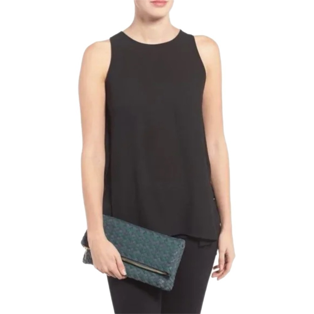 Sole Society Marlee Woven Foldover Faux Leather Clutch with Crossbody Strap